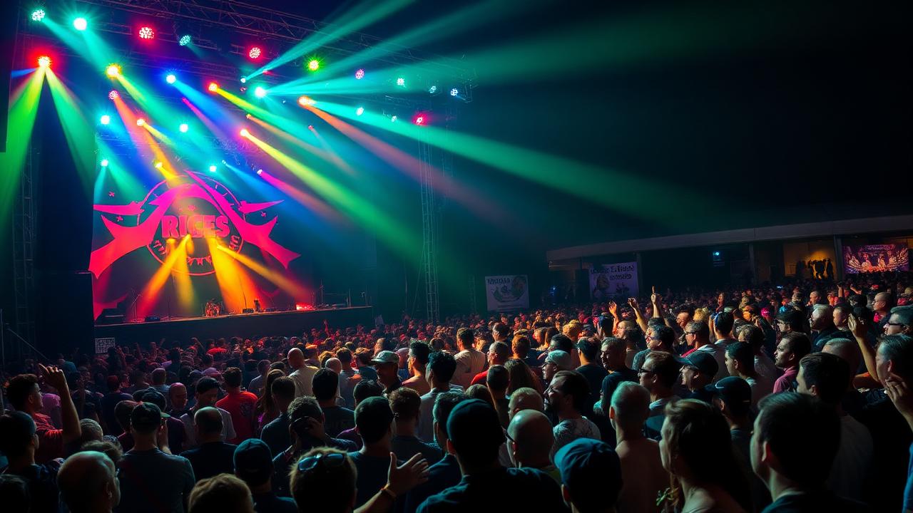 concert crowd with stage and lighting