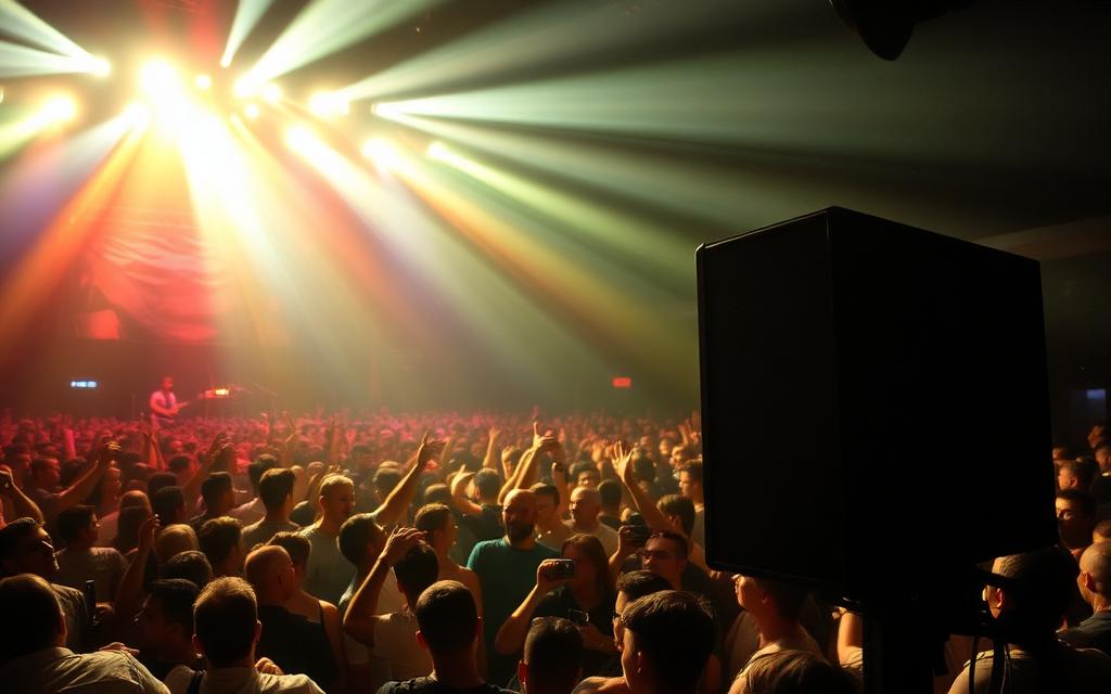 concert crowd with loud speaker system