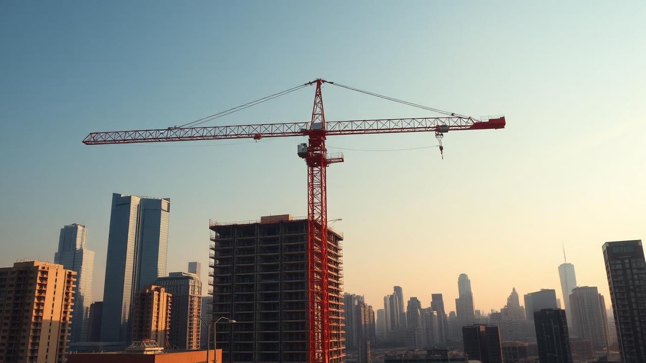 construction crane against city skyline building development