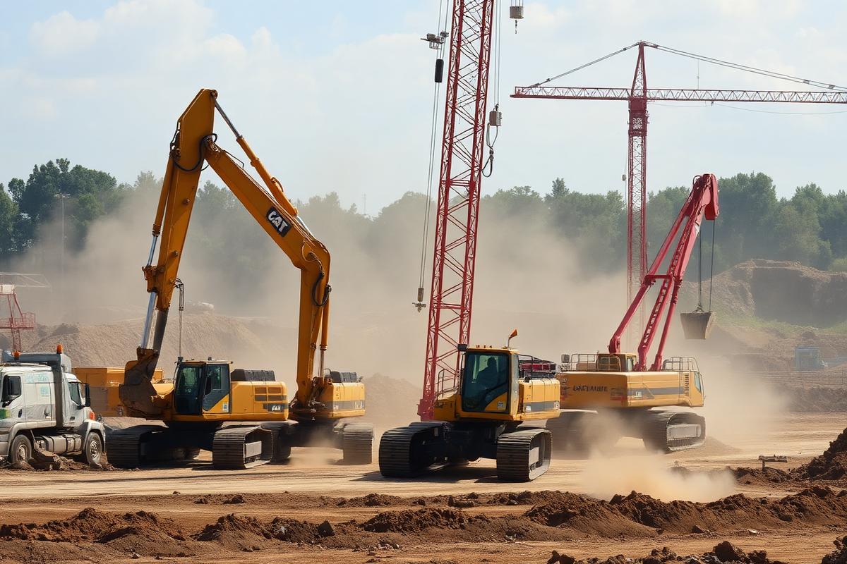 construction site with loud heavy machinery exceeding safe noise exposure limits