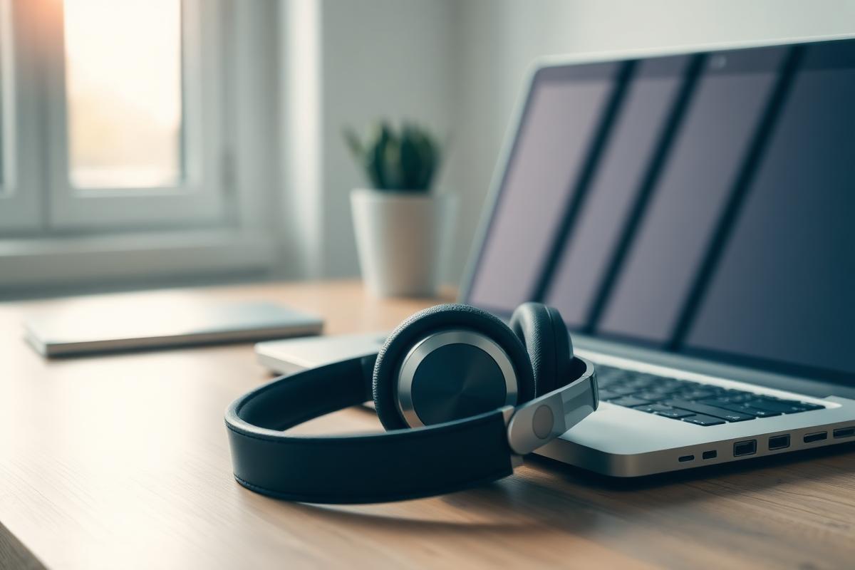 Headphones resting on a desk
