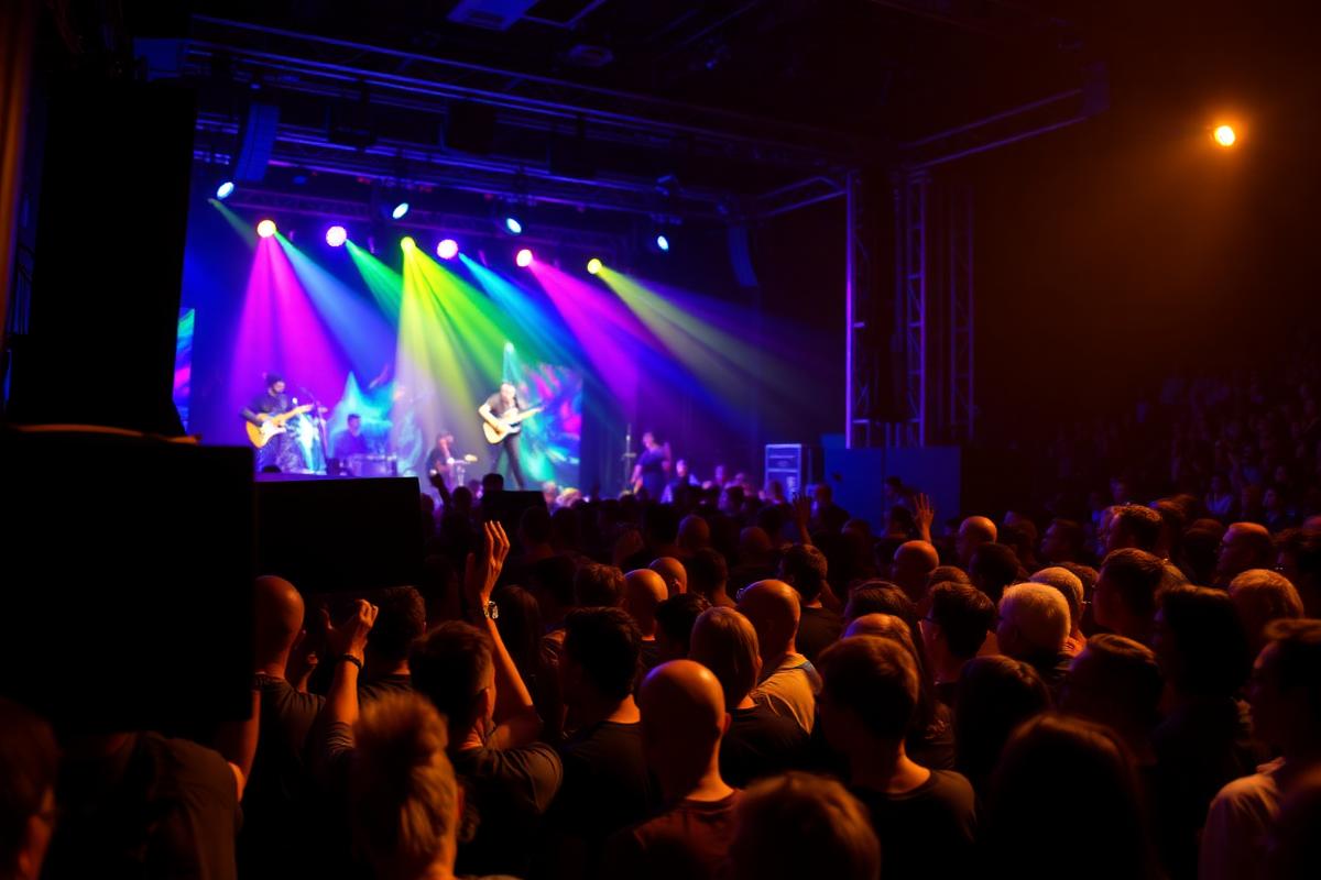 crowd at loud rock concert exposed to dangerous decibel levels