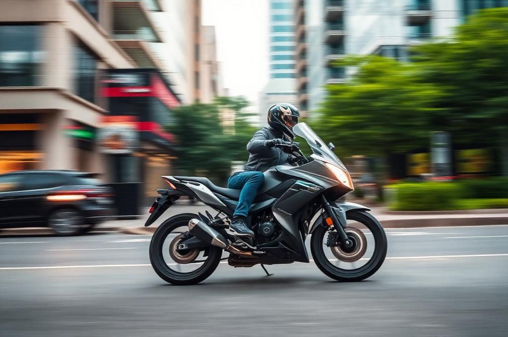 motorcycle accelerating on urban city street