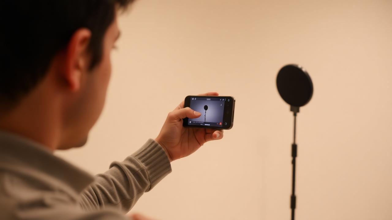 person testing phone noise measurement accuracy indoors