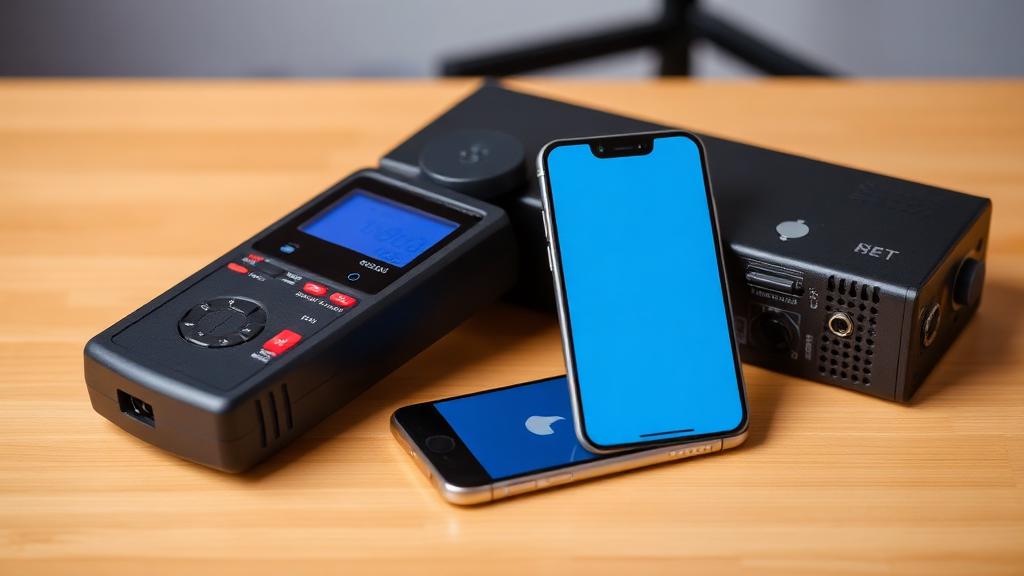 professional sound level meter next to smartphone comparison