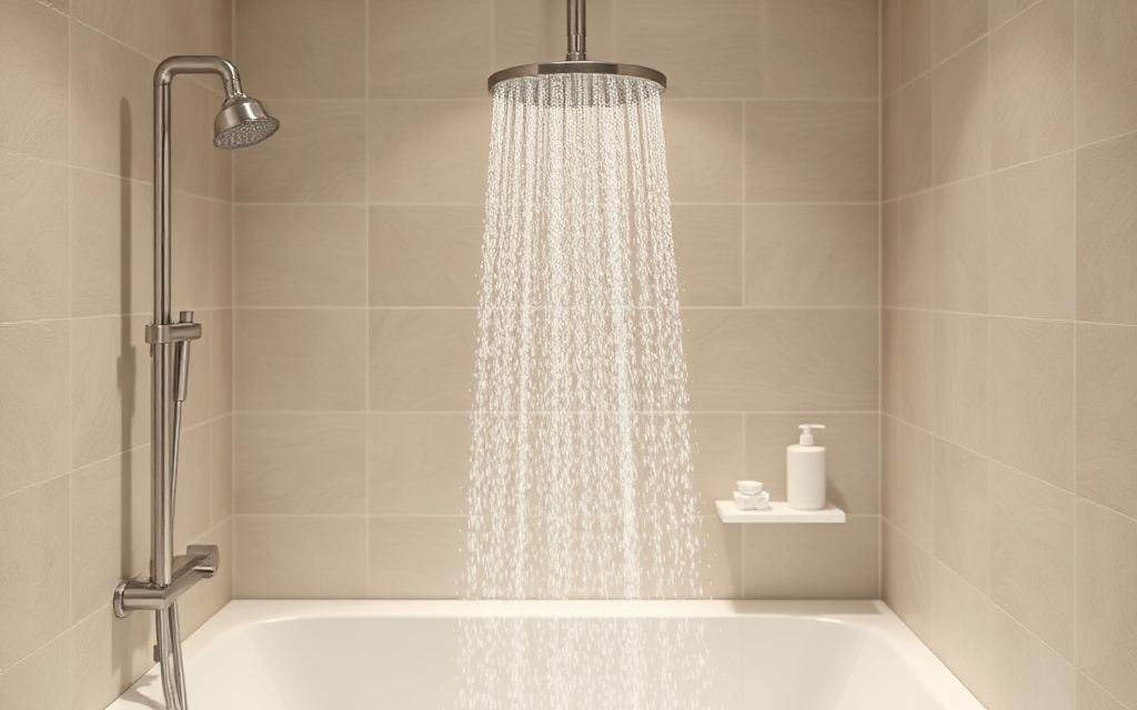 A shower running with water flowing — representing 70 decibels