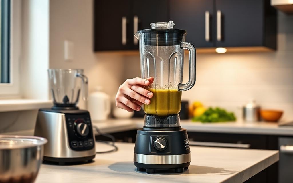 A blender running in a kitchen — representing 85 decibels