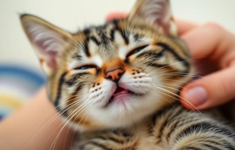 Content cat being petted and purring