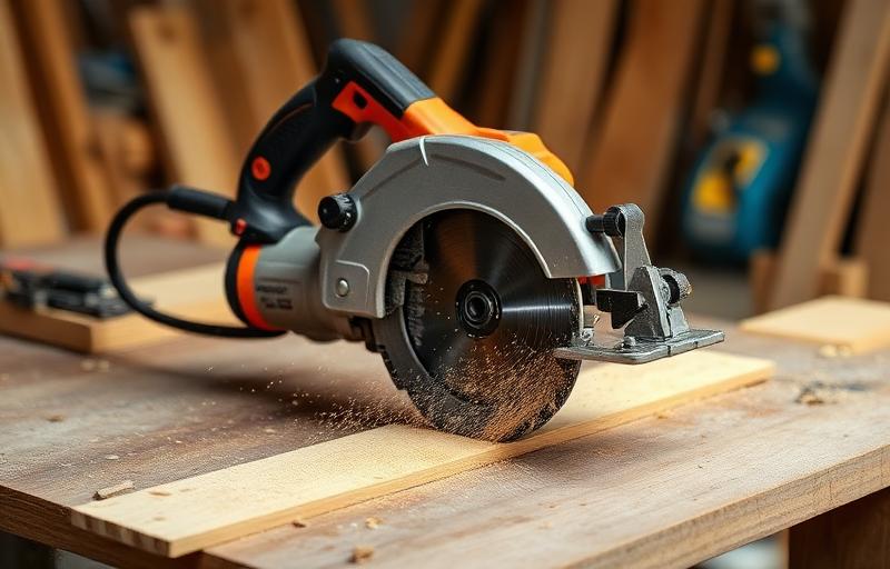 Circular saw cutting through wood