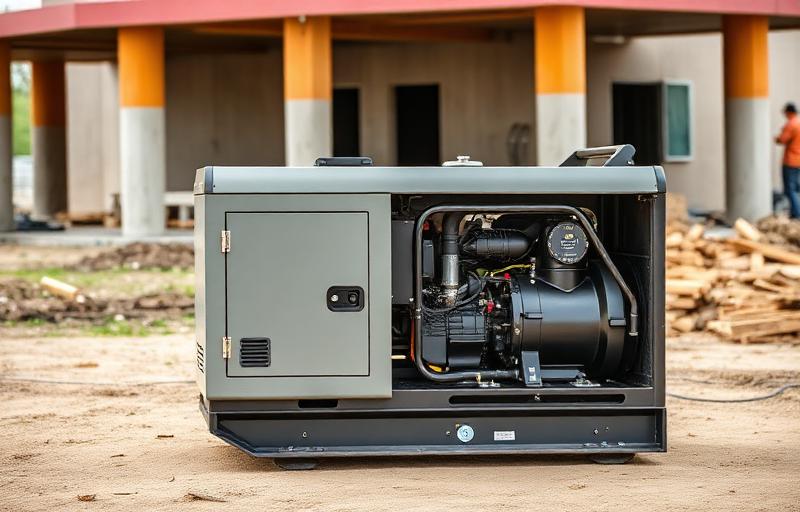 Portable generator running at construction site