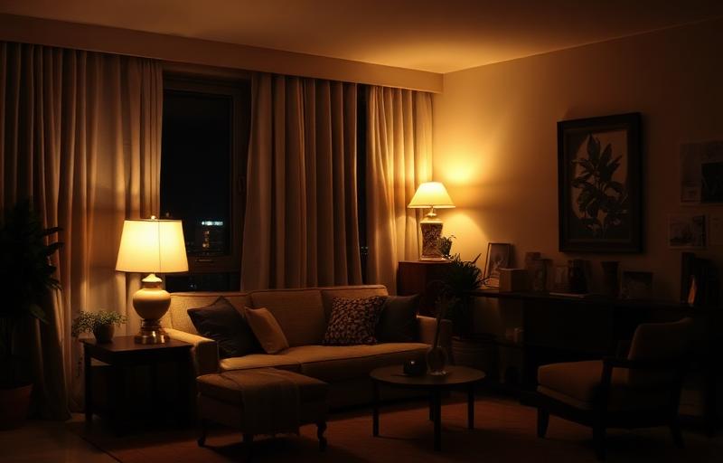 A quiet living room at night representing 50 decibels