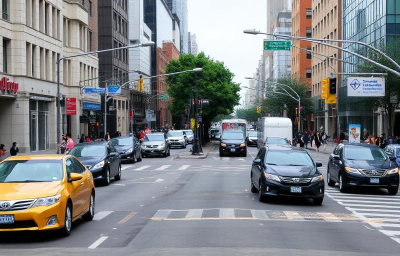 A busy urban street representing 70 decibels