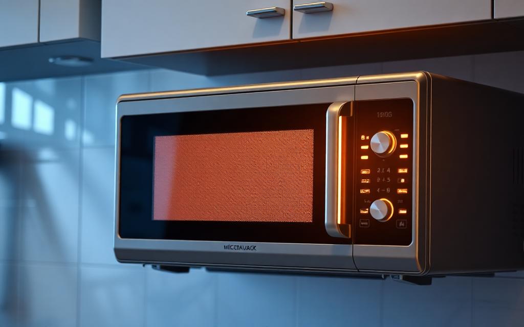 Microwave oven in kitchen
