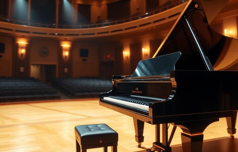 Grand piano in concert hall