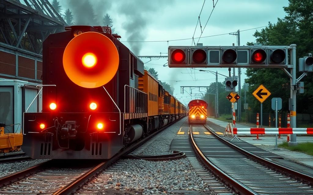 Freight train at crossing
