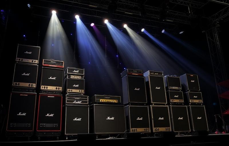 Speaker stacks at a concert venue representing 110 decibels