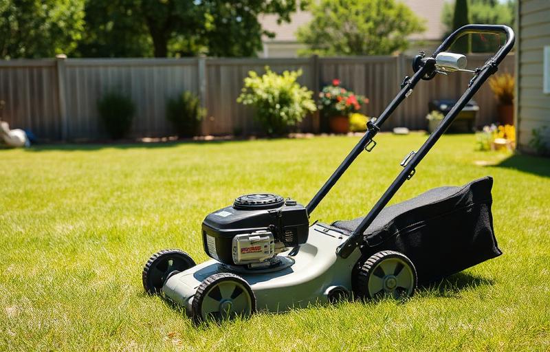 A lawn mower on grass representing 90 decibels