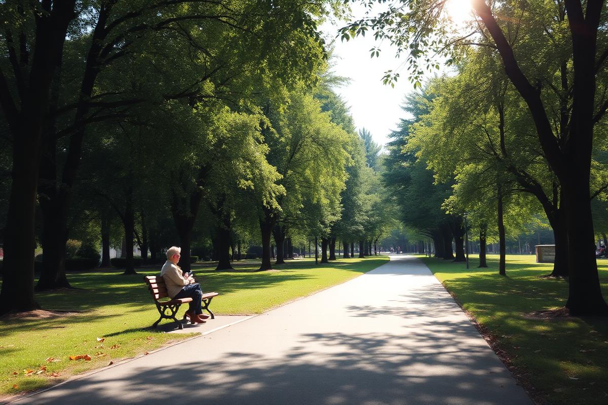 person taking a quiet break in a peaceful park to reduce daily noise exposure