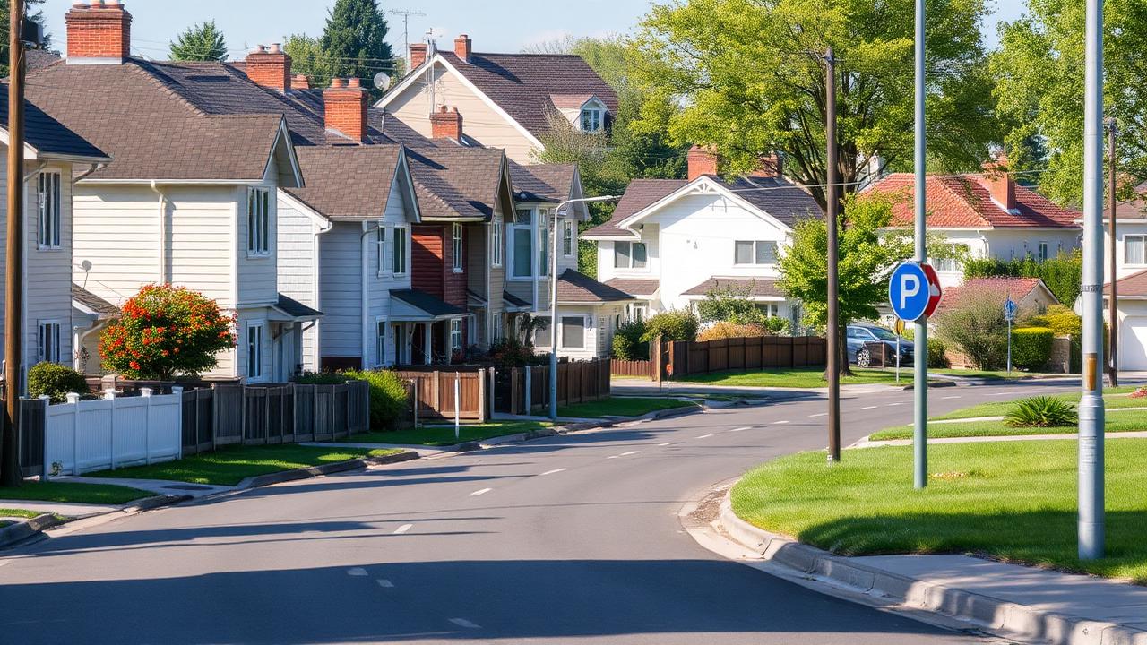 residential neighborhood street with houses near road