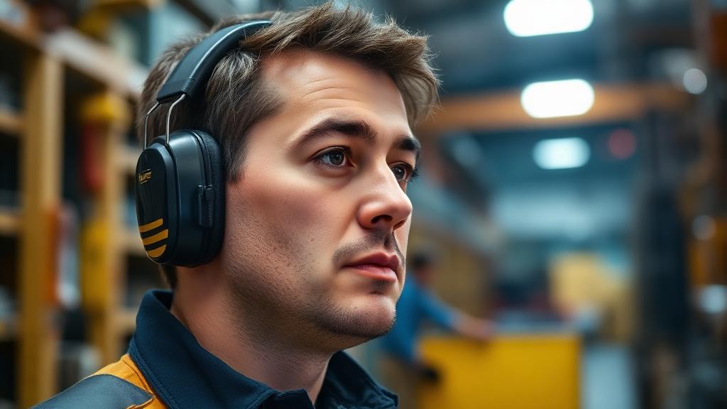 worker wearing hearing protection industrial environment