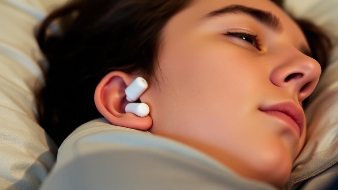 person sleeping with earplugs for noise reduction