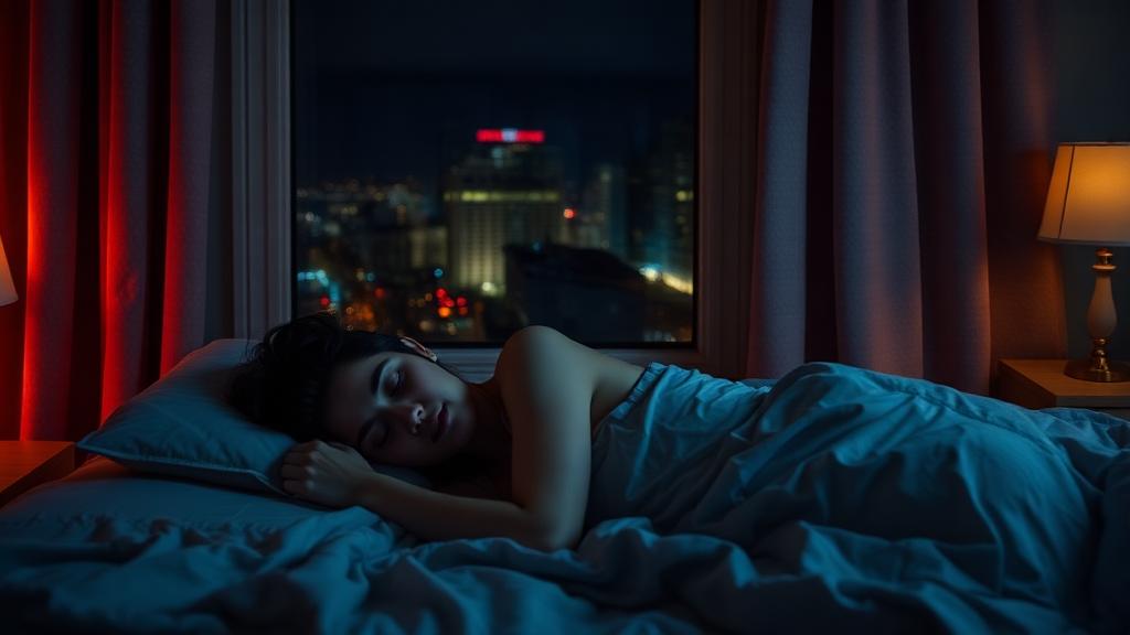 person sleeping in bedroom at night snoring noise level measurement