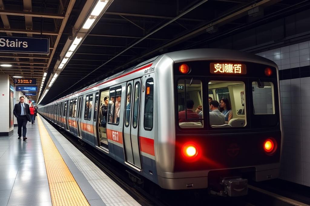 subway train arriving at a metro station platform